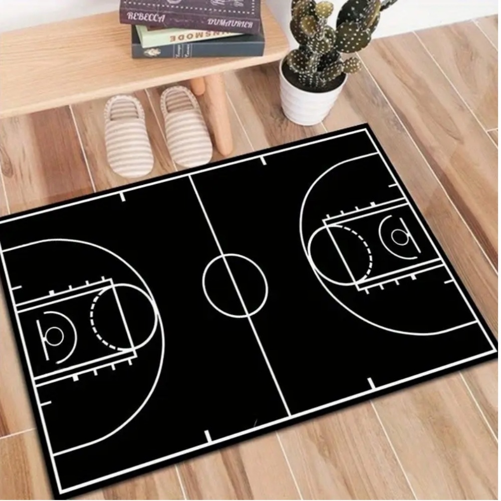 NEW Basketball Court Floor Mat – Black & White Modern Sporty Design